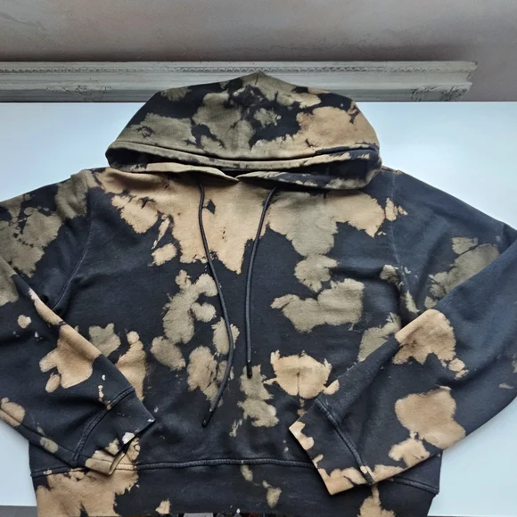 Cotton Citizen Black Brown Hues Tie-Dye Cropped Hooded Sweatshirt - Picture 9 of 15